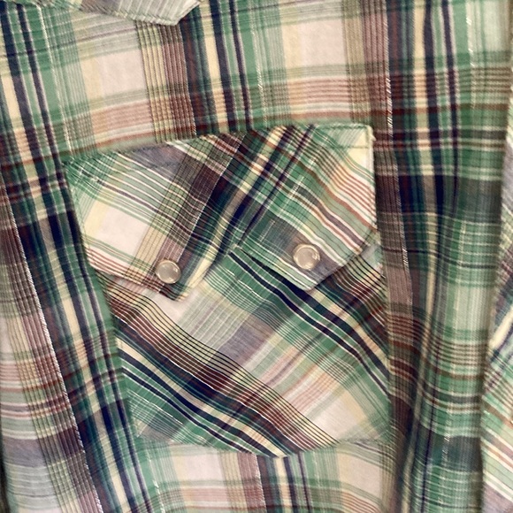 Men’s Vintage sparkle Pearl snap button up large Rustler teal blue purple cowboy - Picture 5 of 9